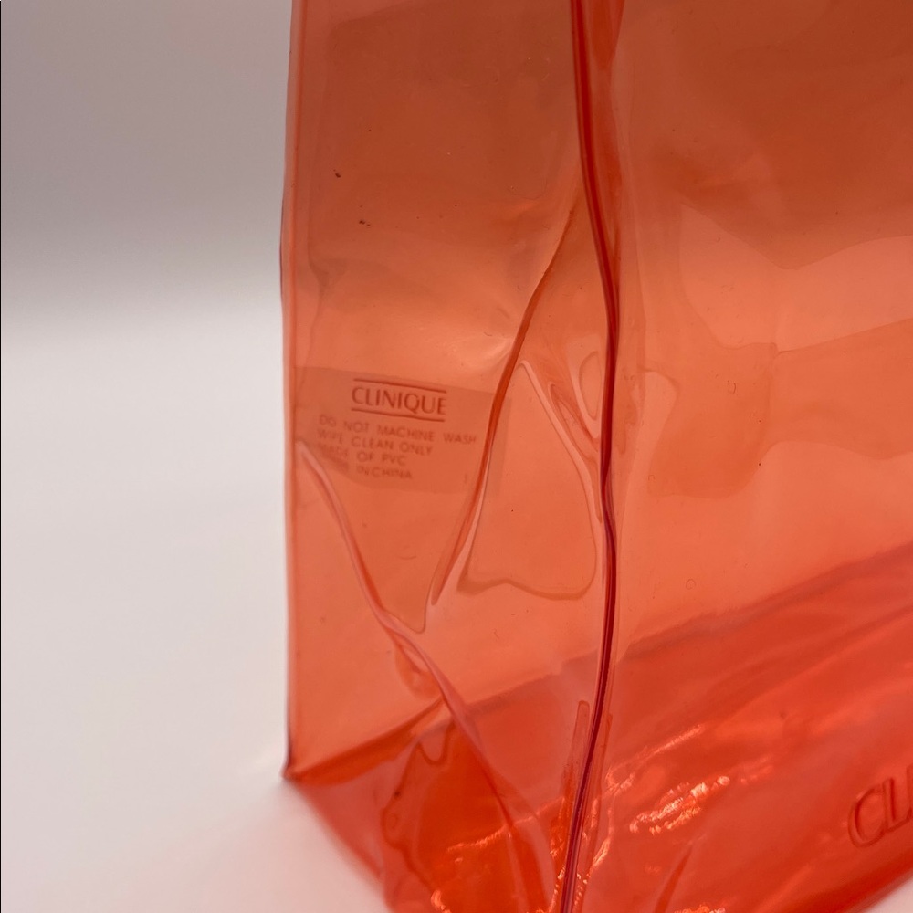 CLINIQUE ORANGE CLEAR COSMETIC TOTE BAG PVC HANDLES - Picture 3 of 3